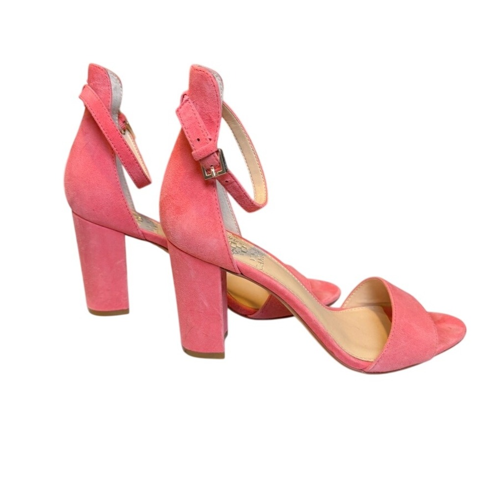 Vince Camuto Pink Heels Block Sandal Suede Strap Dressy Summer Formal Barbiecore - Picture 4 of 8